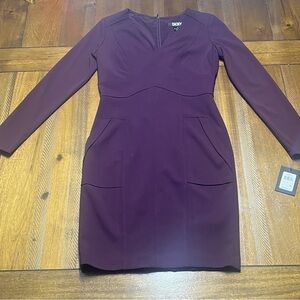 DKNY Women's Long Sleeve Dress in Deep Purple